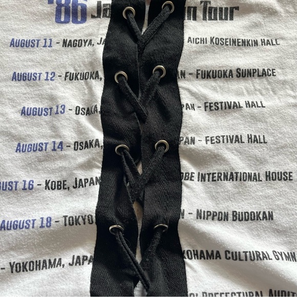 Bob Jovi Slippery When Wet 86 Japan Tour Lace Up T Shirt Women Large Cap Sleeves - Picture 5 of 7